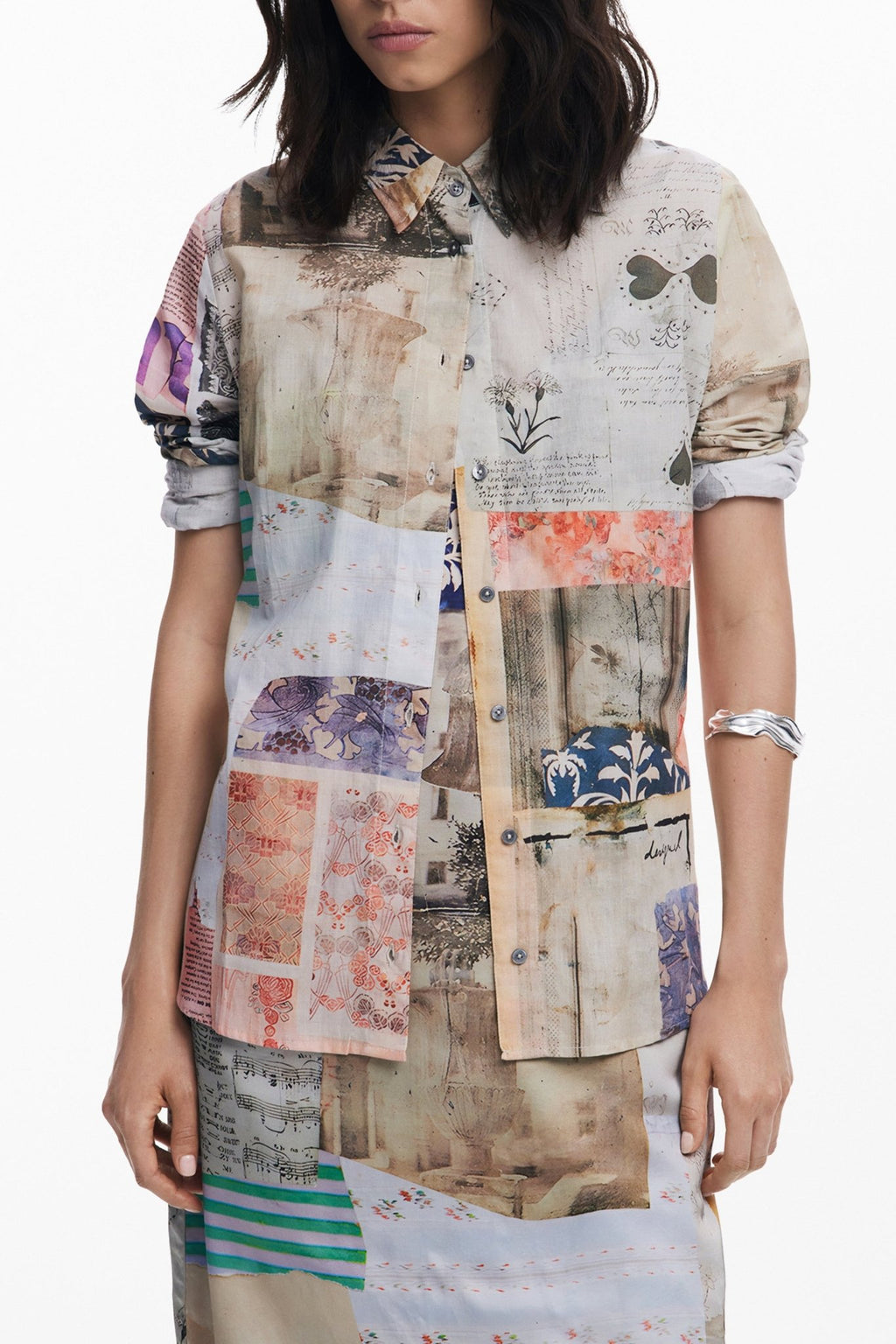 DESIGUAL CAMICIA MANICHE LUNGHE DONNA BEIGE - Grandi Firme Lab