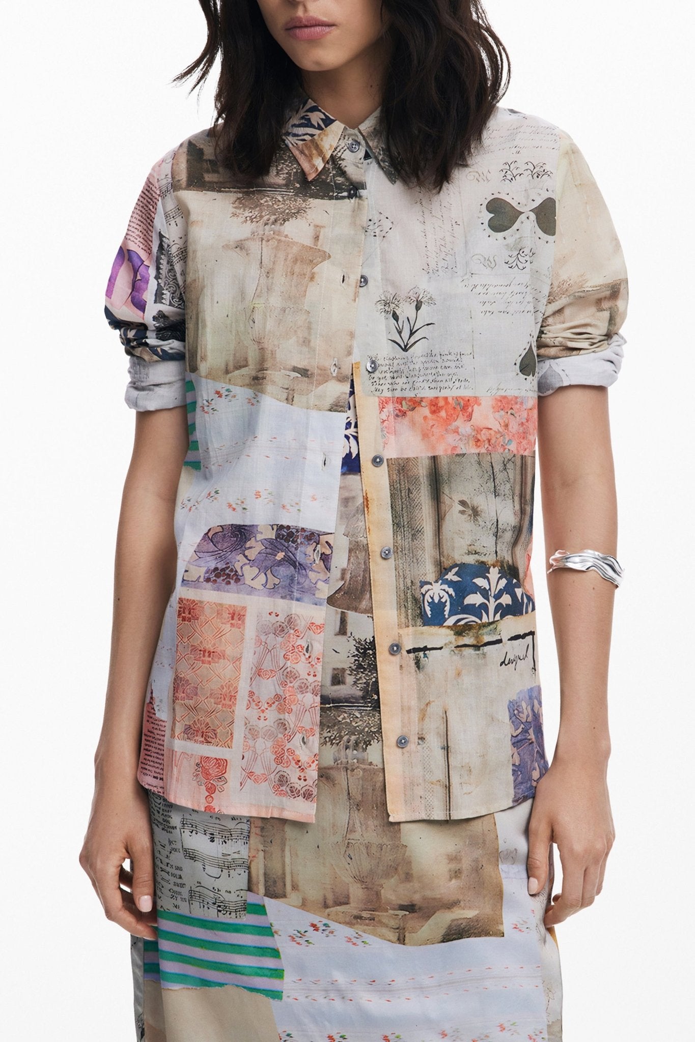 DESIGUAL CAMICIA MANICHE LUNGHE DONNA BEIGE - Grandi Firme Lab